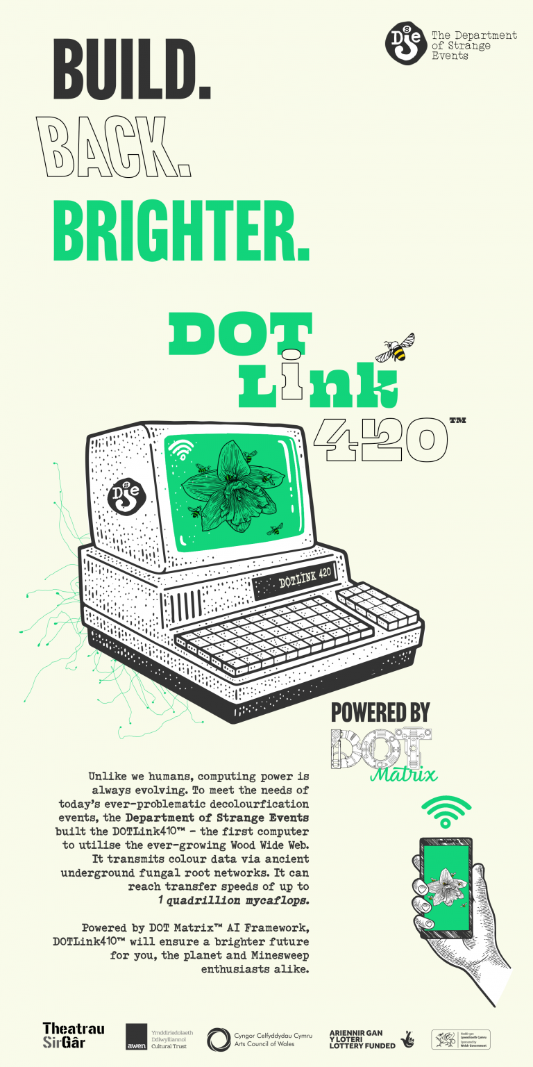 An 'in-world' advert for the Dot Link 420 headed by the words Build Back Brighter